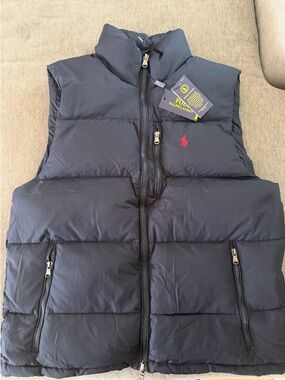 Ralph Lauren Navy Quilted Puffer Vest with Red Polo Logo